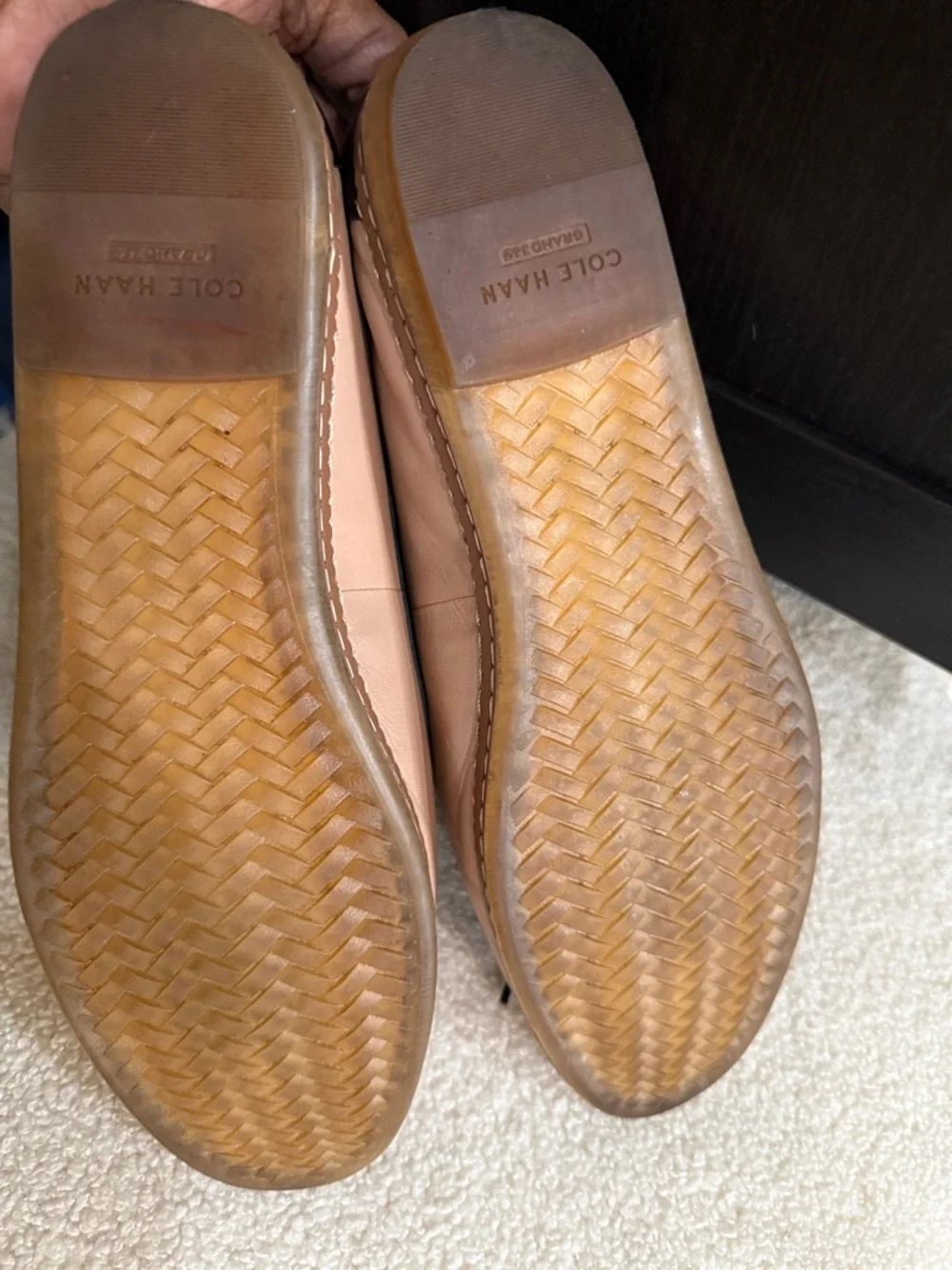 Cole Haan Pink Leather Ballet Flats with Black Trim and Bow - Picture 7 of 9